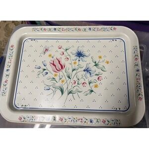 Vintage Metal Tray CHD 1990 Floral Decorative TV Folding Dinner